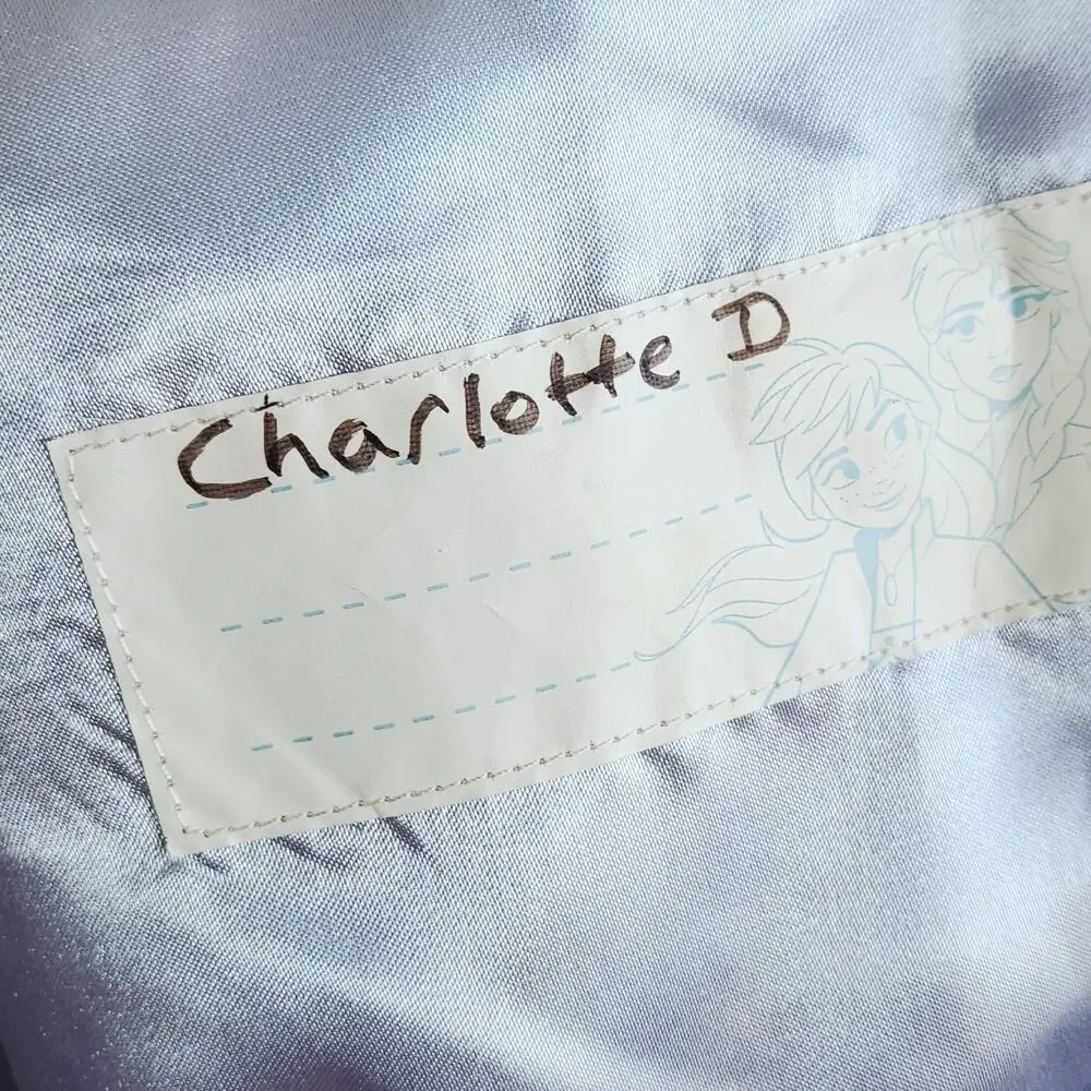 Disney Girls Sz 7/8 Frozen Elsa & Anna Varsity Jacket Silver Glimmer Sequins